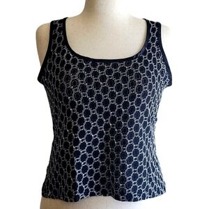 Vintage 90s Barami Tank Top M Black White Italian Honeycomb Lace Fabric USA made